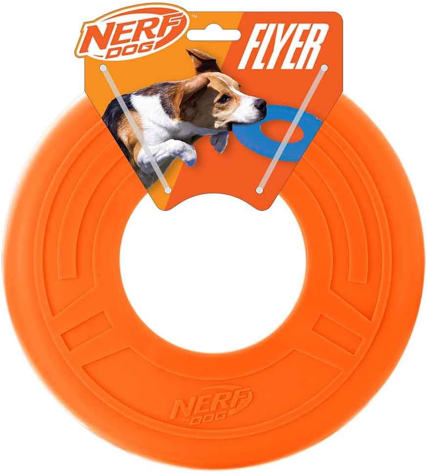 Nerf Dog Atomic Flyer Outdoor Dog Toy, 10 Inch Flying Disc Dog Fetch Toy, Rubber Dog Toy for Medium Dogs and Large Dogs, Orange