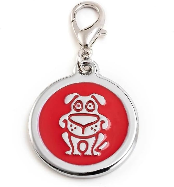 Personalized Funky Dog Design Pet ID Tags with Quick Tag Clip - Happy pet ID Tags, Puppy Name tag, Custom Laser Engraved pet Tags (Dog-Round-Small: Red)