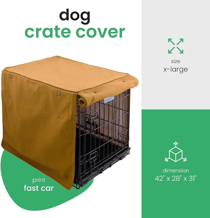 Molly Mutt Fast Car Dog Crate Cover, GOTS-Certified 100% Organic Cotton Canvas Cover for Dog or Puppy Kennel and Cage, Washable, Free of Harmful Chemicals, X-Large, Fits 42"x28"x31" Crate