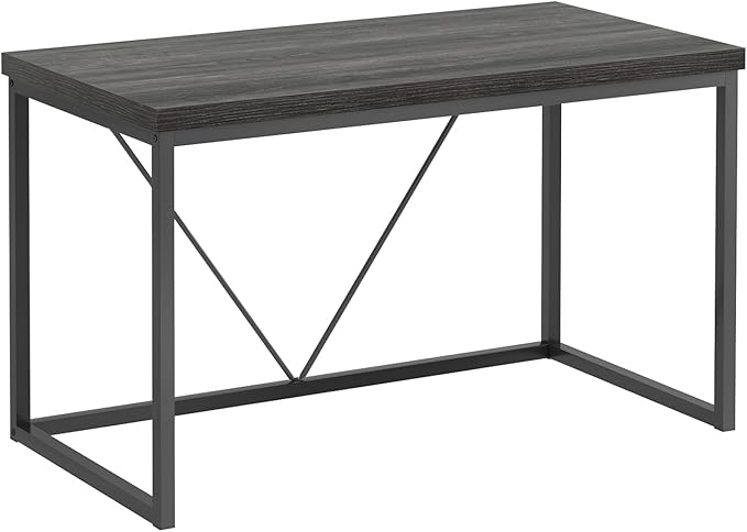 FOLUBAN Home Office Desk, Industrial Vintage Computer Desks, Rustic Wood and Metal Study Writing Table, Simple Work Gaming PC Desk for Bedroom Living Room, Dark Gray 47 Inch