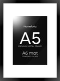 Homeforia A5 Picture Frame Black, High End Metal 5.8x8.3 Frames Matted to 4.1x5.8 Print, A5 Photo Frame with Mat A6, 5.8 x 8.3 Poster Frame, 8.3x5.8 Display Frames, Tempered Glass, Wall Kit, Set of 1