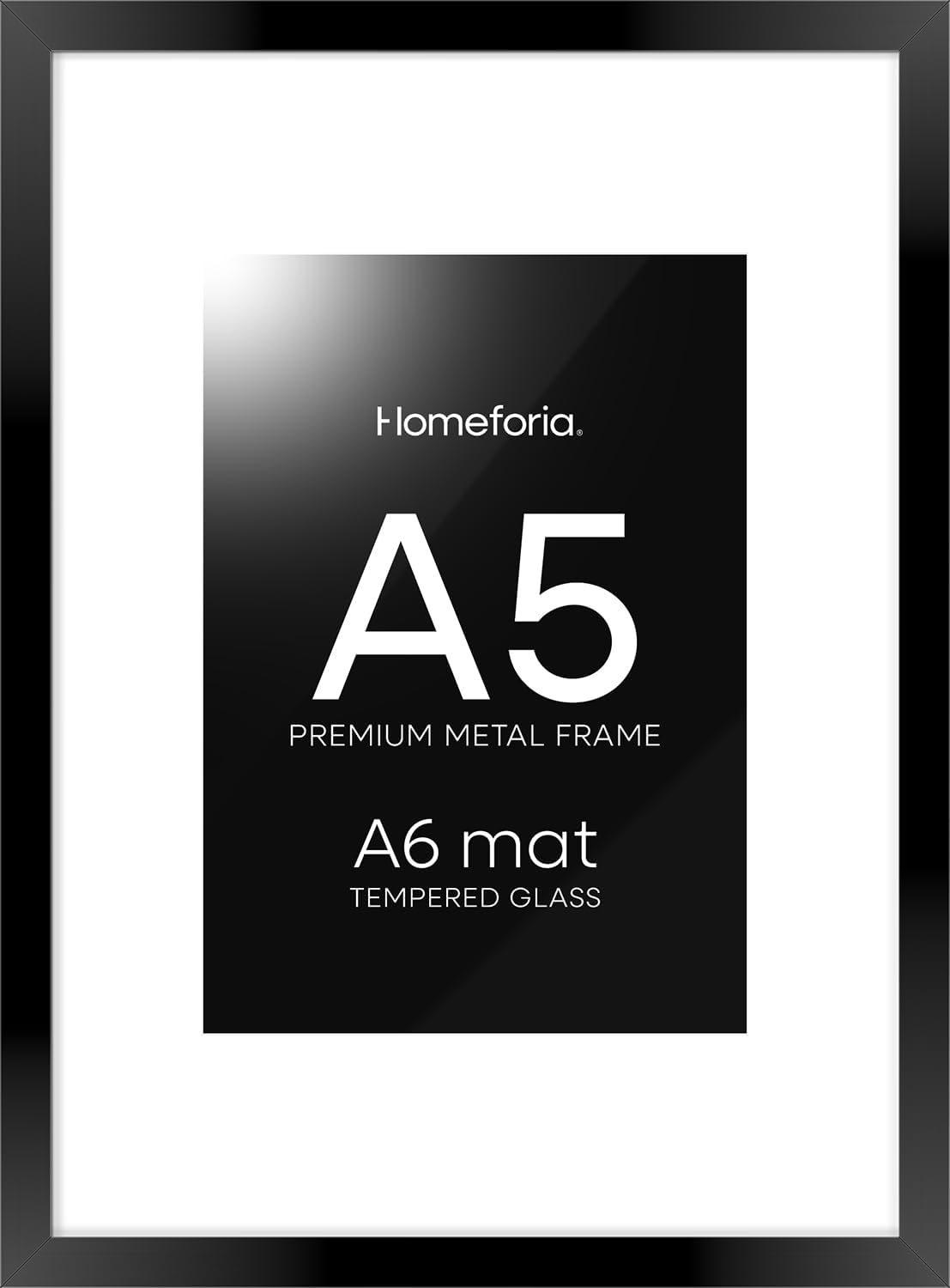 Homeforia A5 Picture Frame Black, High End Metal 5.8x8.3 Frames Matted to 4.1x5.8 Print, A5 Photo Frame with Mat A6, 5.8 x 8.3 Poster Frame, 8.3x5.8 Display Frames, Tempered Glass, Wall Kit, Set of 1