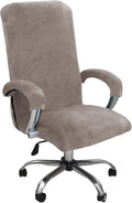 Velvet Plush Ergonomic Comfortable Office Chair Cover - Cat Proof Stretchable Protector for Mesh Office Desk Chair with Wheels and Armrest - Comfy Executive Office Chair for Adults, Khaki, XL