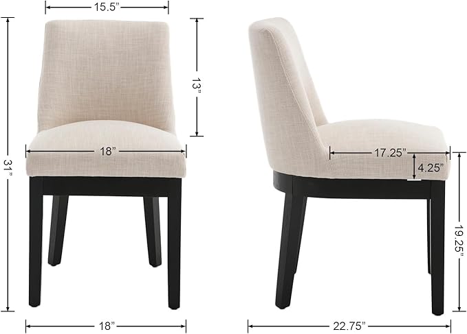 Modern Dining Chairs Set of 6 Comfortable Dining Room Chairs with Back, Linen Fabric Upholstered Kitchen Side Chairs with Black Wood Legs for Living Room, Beige