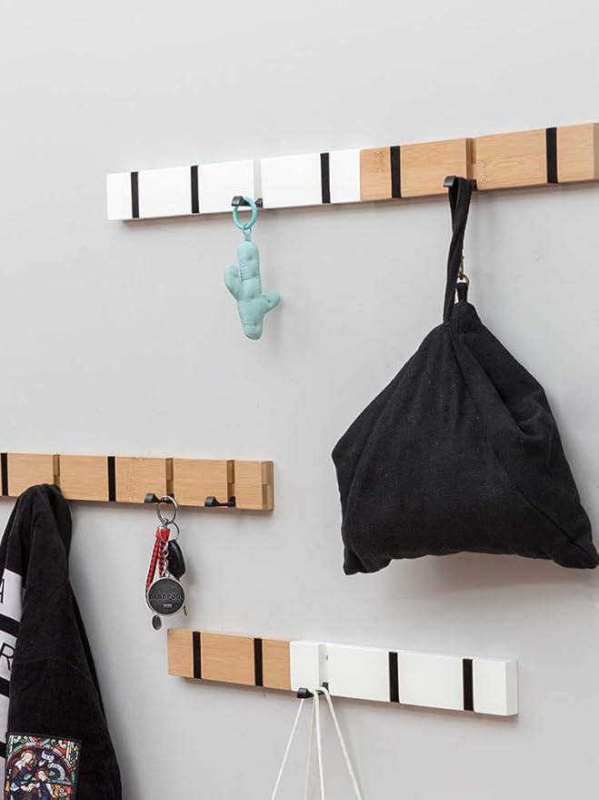 Modern Wood Coat Rack - 2 Pack - Wall Mounted - 4 Folding Hooks – Modern, Sleek Space-Saving - for Small Space