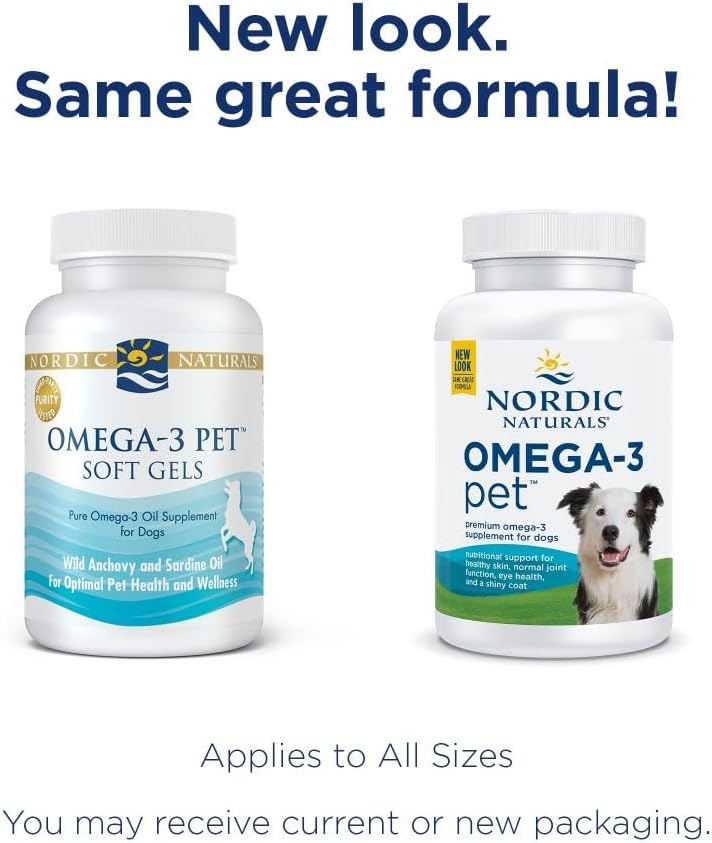 Nordic Naturals Omega-3 Pet, Unflavored - 90 Soft Gels - 320 mg Omega-3 Per Soft Gel - Fish Oil for Dogs with EPA & DHA - Promotes Heart, Skin, Coat, & Immune Health