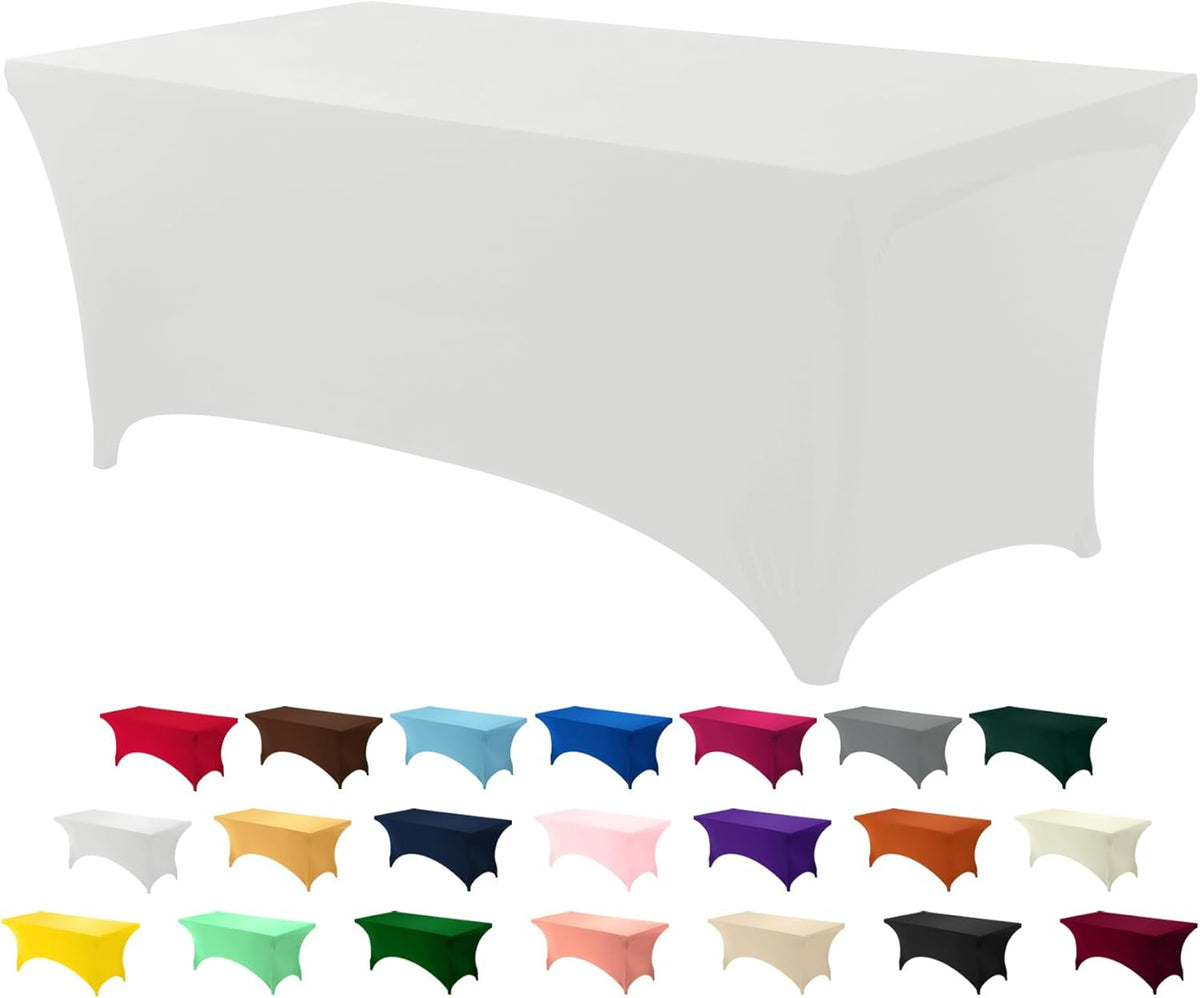 Utopia Kitchen 6FT Spandex Tablecloth [1 Pack, White] 200 GSM Stretch, Fitted, Washable and Wrinkle Resistant Table Cloth Rectangle Cover for Trade Shows, Wedding, Parties [72Lx30Wx30H Inch]