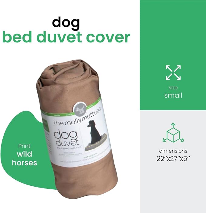 Molly Mutt Small Dog Bed Cover - Wild Horses Print - Measures 22”x27”x5’’ - 100% Cotton - Durable - Breathable - Sustainable - Machine Washable Dog Bed Cover