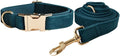 Love Dream Velvet Dog Collar and Leash Set, Soft & Comfy Adjustable Dog Leash and Collar with Heavy Duty Metal Buckle for Small Medium Large Dogs Training & Walking (Small, Peacock Green)