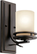 Kichler Hendrik 12” Wall Light Fixture in Olde Bronze with Umber Etched Glass, 1-Light Wall Lamp for Bedroom or Living Room, 5076OZ
