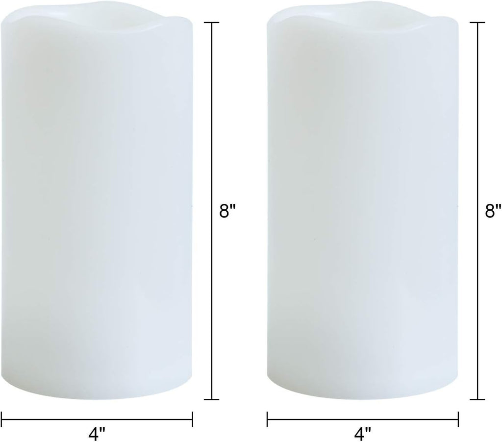 GenSwin Waterproof Outdoor Flameless Candles with Remote Timer, Battery Operated Large Flickering LED Pillar Candles for Indoor Outdoor Lanterns, Won’t Melt, Long-Lasting(White, Set of 2, 8” x 4”)