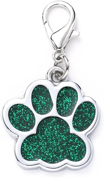 Cute Personalized Pet Name Tags - Glitter Custom Pet ID, Dog ID Tags Engraved, Paw-Shaped Small: Green