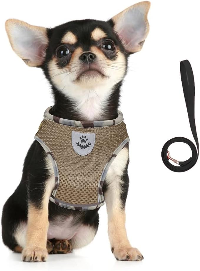 FEimaX Dog Harness and Leash Set for Walking, Soft Mesh Adjustable Easy Control Lightweight Cat Vest Harnesses with Reflective Strips, Escape Proof Small Dogs Cats Vests