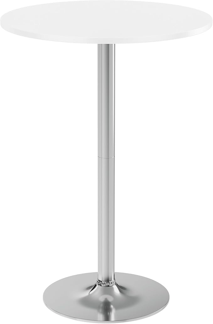 Shahoo Round Bar Table, Cocktail Tables with Metal Base & MDF Top, for Bistro Pub, Cafe, Silver and White