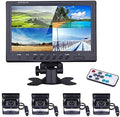 Vehicle Backup Camera Wired Backup Camera 9 Inch 4 Split Monitor with 2 x Front View Cameras 2 x Rear View Cameras with 170° 18 IR Night Vision IP 67,12-35V, Suitable for Trucks,Buses, SUVs,Trailers