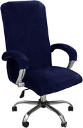 Velvet Plush Stretchable Office Computer Chair Cover - Cat Proof Protector for Ergonomic Office Desk Chair with Wheels and Armrest, Fits High Back Wide Mesh Executive Chairs, Navy Blue, XL