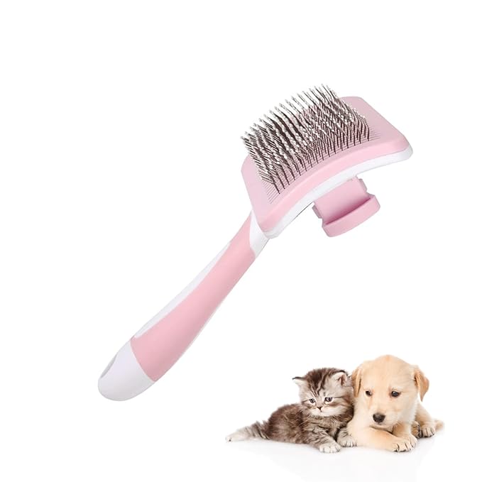 Self Cleaning Shedding Brush - Skin Friendly Grooming Tool for Dogs, Cat Grooming Brush, Skin Friendly Deshedding Grooming Tool for Dogs & Cats, Suitable for Shedding & Haired Pets (Pink)