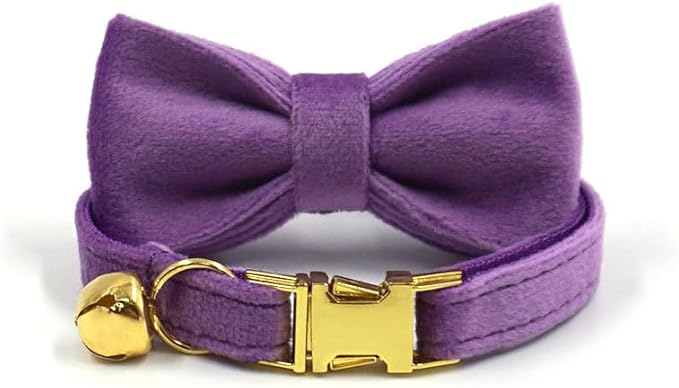 Cat Collar Personalized with Name Tag & Bells Optional Airtag Holder & Bow-tie Colorful Cute Cat Collars for Girls & Boys Cats Soft Durable Custom Kitten Collars for Small Large Cats (Deep Purple)