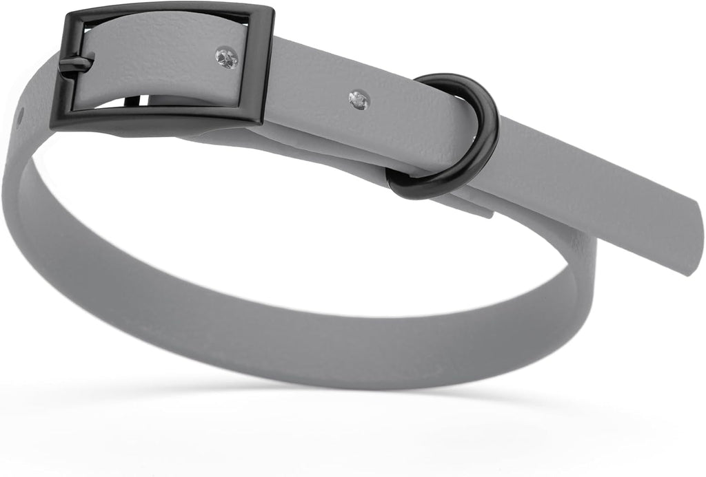 Dogline Biothane Waterproof Dog Collar Strong Coated Nylon Webbing with Black Hardware Odor- Proof for Easy Care Easy to Clean High Performance Fits Small Medium or Large Dogs, Battleship Gray
