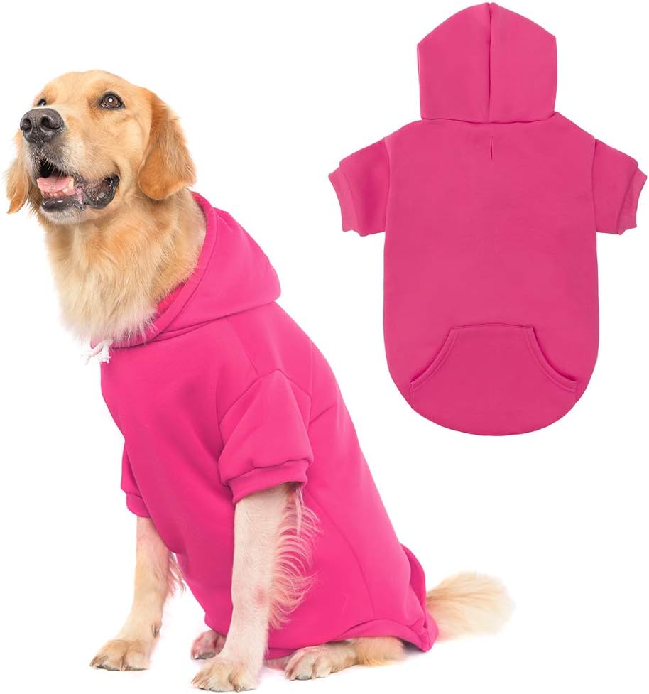 KOOLTAIL Basic Dog Hoodie - Soft & Warm Dog Hoodie Sweater with Leash Hole and Pocket, Dog Winter Coat, Cold Weather Clothes Sweatshirt for Small Medium Large Dogs Puppy Cat Boys Girls Deep Pink XXL