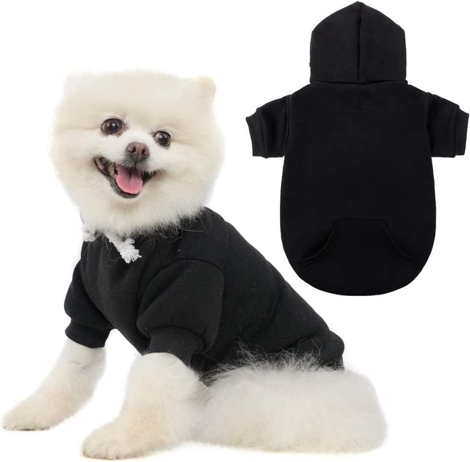 KOOLTAIL Basic Dog Hoodie - Soft and Warm Dog Hoodie Sweater with Leash Hole and Pocket, Dog Winter Coat, Cold Weather Clothes Sweatshirt for Small Medium Large Dogs Puppy Cat Boys Girls Black SM