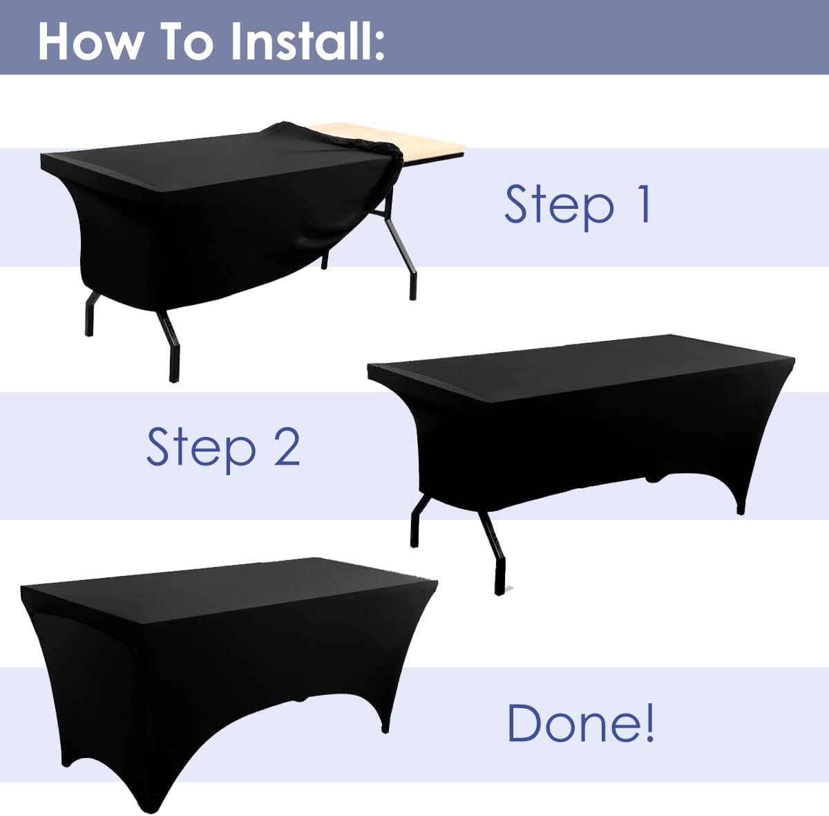 Craft And Party 2 Pack 6ft Black Spandex Tablecloth – Fitted Table Cloths – Stretch Tablecloth Universal Fit for Folding Tables – Wrinkle-Free, Washable – Ideal for Parties, Weddings, Events
