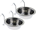 2 Pcs Stainless Steel Bird Parrot Feeding Cups Cage Hanging Bowl, Bird Coop Cups Seed Water Food Dish Feeder Bowl