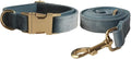 Love Dream Velvet Dog Collar and Leash Set, Soft & Comfy Adjustable Dog Leash and Collar with Heavy Duty Metal Buckle for Small Medium Large Dogs Training & Walking (Medium, Pearl Blue)