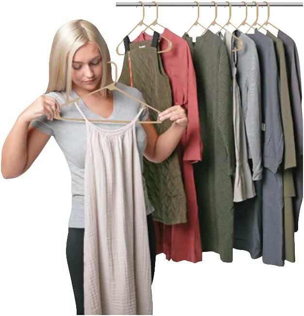 Sharpty Plastic Hangers Clothes Hangers for Clothing, Closet, Coats & Shirts - Durable, Thick, Tough & Space Saving - for Everyday Standard Use, Room Essentials & Basics - 60 Pack - Beige