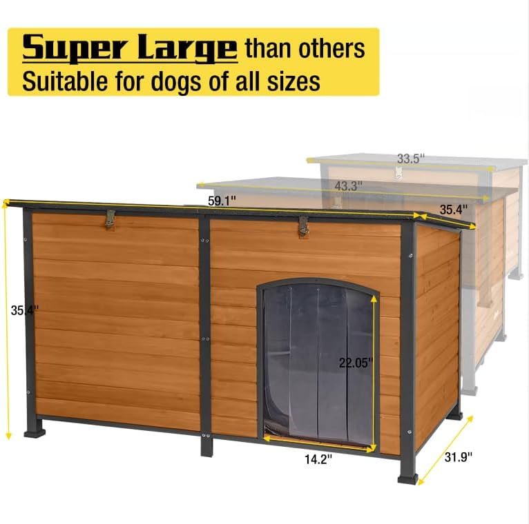 Aivituvin Dog House Outdoor 59" Extra Large Insulated Dog Kennel with Movable Insulation Liner,All-Around Iron Frame