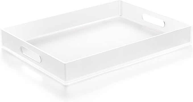 16"x12" Large Acrylic Serving Tray Decorative Ottoman Coffee Table Vanity Tray Tea Fruit Platter Snack Appetizer Dessert Drink with Handles for Bar Kitchen Party, Frosted