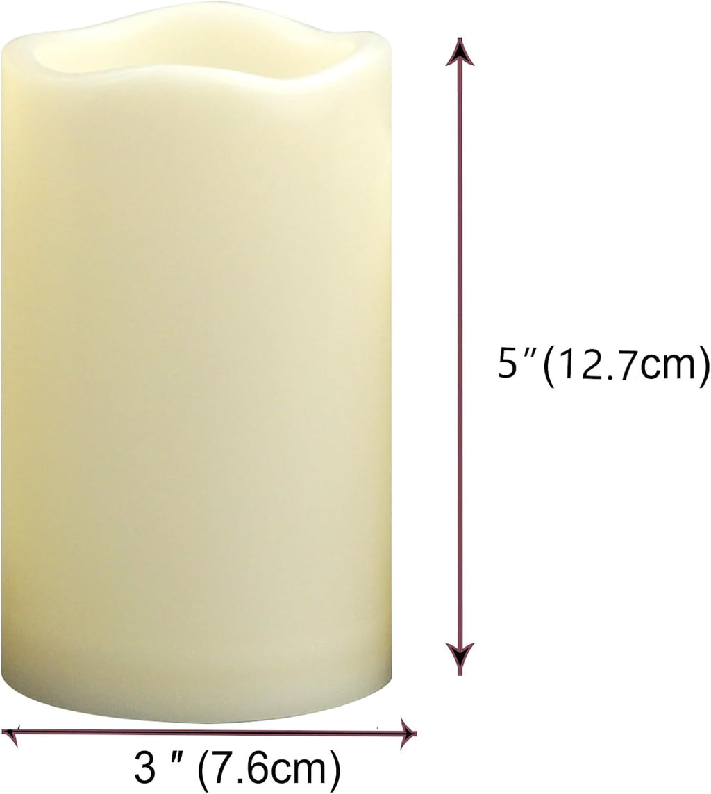 CANDLE CHOICE Waterproof Outdoor Battery Operated Flameless Candles with Timer Flickering Plastic Resin Electric LED Pillar Lights for Lantern Patio Garden Wedding Party Decorations 3x5 Inches 2 Pack