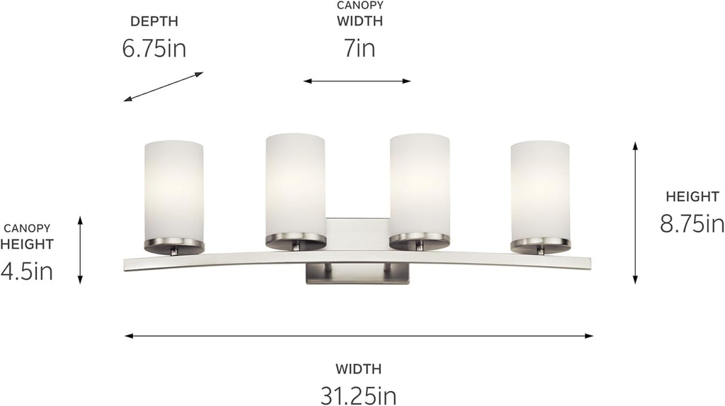 KICHLER Crosby 31" 4 Light Vanity Light Satin Etched Cased Opal Brushed Nickel
