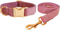 Love Dream Velvet Dog Collar and Leash Set, Soft & Comfy Adjustable Dog Leash and Collar with Heavy Duty Metal Buckle for Small Medium Large Dogs Training & Walking (Large, Pink)