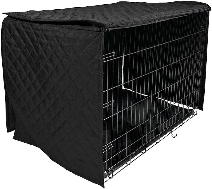 4Knines Quilted Dog Crate Cover – Heavy-Duty, Water-Resistant Fabric for Indoor/Outdoor Use – Durable Travel Cage Cover for Training, Weather Protection – Fits 36-Inch Crates – Black