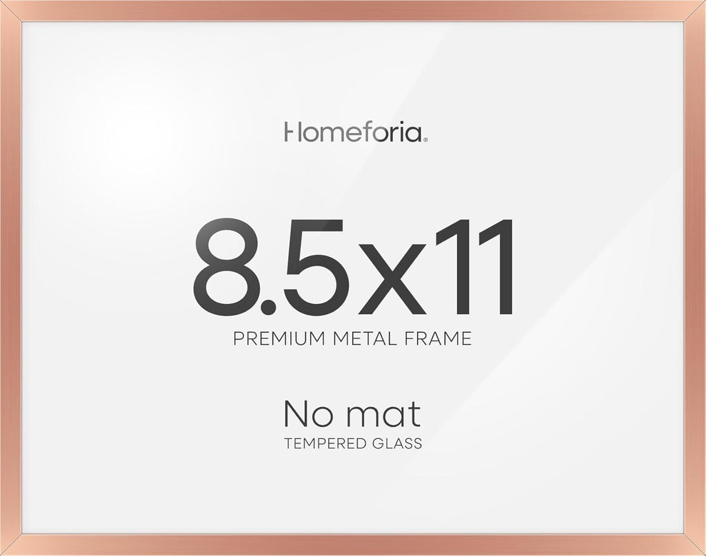 Homeforia 8.5x11 Diploma Frame Rose Gold, High End Metal 8.5 x 11 Certificate Frames, 11x8.5 Document Frames for Wall or Tabletop, 8.5 by 11 Award Letter Size Frame, Tempered Glass, Wall Kit, Set of 1