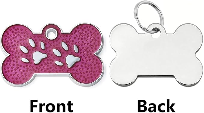 Personalized Dog Cute Paw Pet ID Tag for Pet Collar or Key Chain - Dog Name tag, cat Tags Personalized, cat id tag, Kitten Name tag, Kitten id tag (Bone-Shaped-Small: Rose Red)