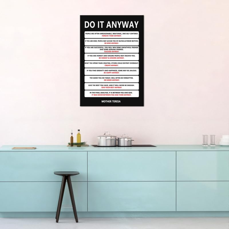 Motivational Wall Art Do It Anyway Inspirational Poster Mother Teresa Quote Canvas Prints Artwork for Office Living Room Modern Home Decor Painting Pictures Stretched and Framed [24''Wx 36''H]