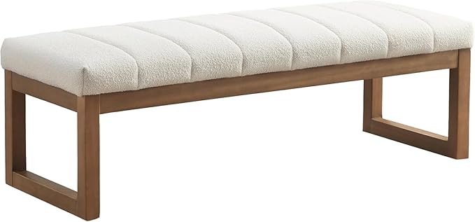 52.7" Bedroom Bench for End of Bed, Modern Upholstered Teddy Fabric Entryway Bench & Dining Bench, Footrest Stool Bench with Solid Wood Frame for Bedroom, Living Room (Beige)
