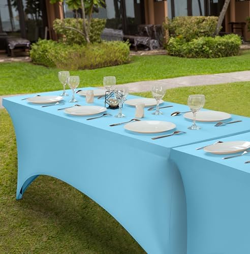 Utopia Kitchen 6FT Spandex Tablecloth [1 Pack, Blue Mist] 200 GSM Stretch, Fitted, Washable and Wrinkle Resistant Table Cloth Rectangle Cover for Trade Shows, Wedding, Parties [72Lx30Wx30H Inch]