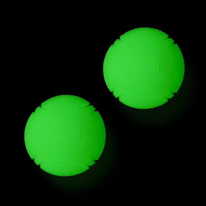 2 PCS Glowing Fetch Balls - Rubber Glowing Dog Toy Balls, High Bounce, Chew Resistant, Under 60 Lbs, Belgian Malinois Gifts (6CM)
