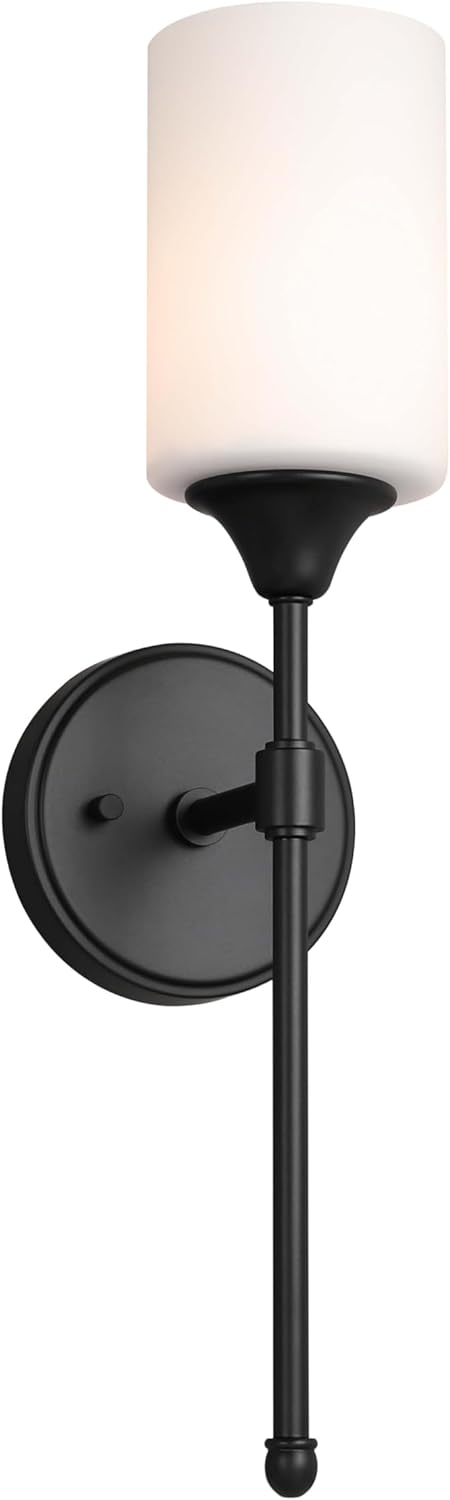 XiNBEi Lighting Wall Sconce, Bathroom Vanity Light with Glass, Wall Fixture Matte Black Finish for Bathroom XB-W1216-MBK
