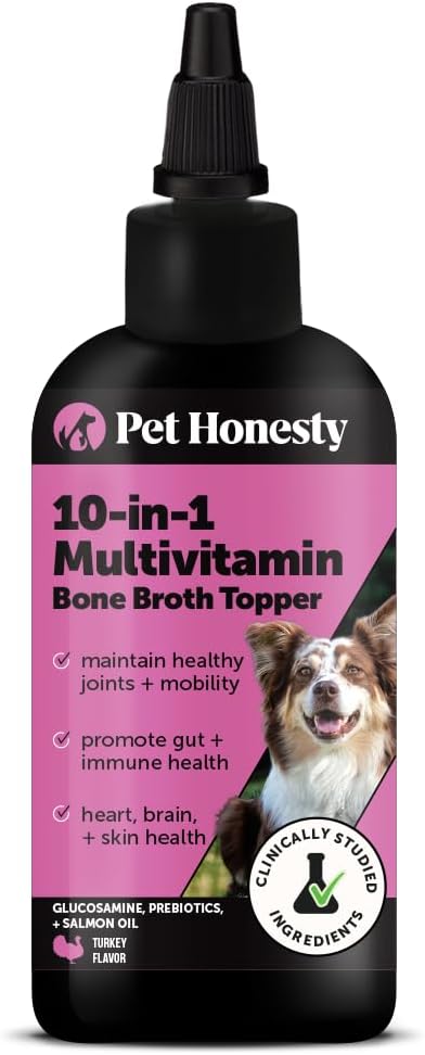 Dog Multivitamin Supplement with Salmon Oil for Dogs - Allergy Itch Relief, Digestion, Skin & Coat Health, Liquid Supplement - Dog Food Topper Bone Broth with Prebiotics (12 oz)