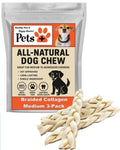 Pets Plus Premium Dog Treats – 3-Pack Braided Cheek Collagen Sticks for Dogs – Long-Lasting, Natural, High Protein Chew – Rawhide Alternative for Medium & Large Dogs