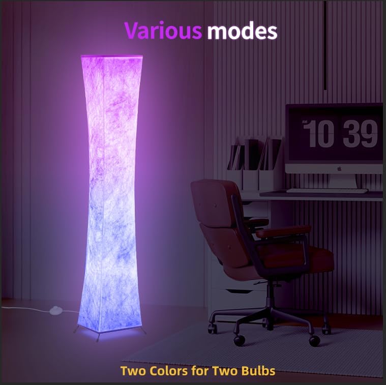 BLUEYE Floor Lamp,1800Lumens,RGBW 2700K-6500K,Remote Control,2 X 80W Equivalent,E26 Base,Color Changing Standing Lamp for Living Room Bedroom,Duppon Paper,60in