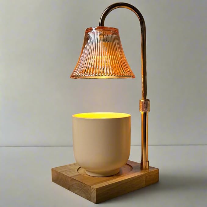 Candle Warmer Lamp with Timer and Dimmer & Includes 2 Bulbs, Electric Wax Candle Lamp Warmer for Jar Candles, Home Decor Aesthetic, and House Warming Gifts - Gold Glass