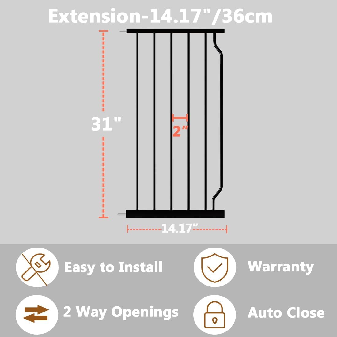 Fairy Baby Safety Gate 14.17 inch Extension for Extra Wide Baby Gate Dog gate Pressure Mounted Walk Through Pet Gate Black