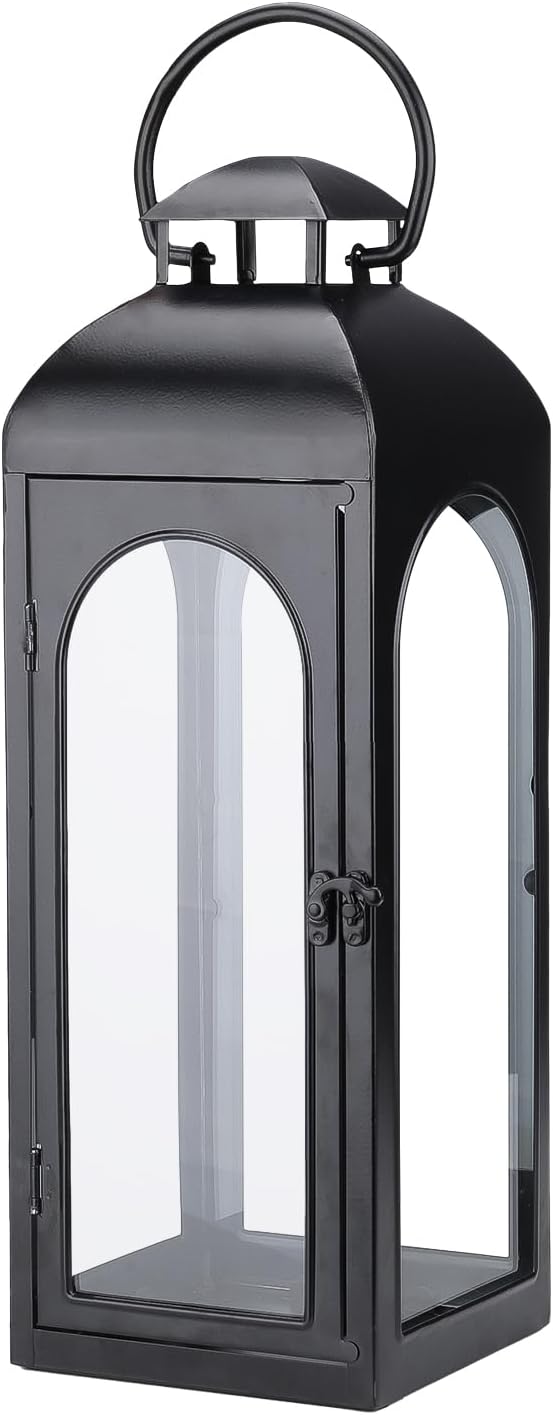 Bdor 20-Inch Metal and Tempered Glass Candle Lantern - Premium Outdoor Lantern, Decorative Lanterns with Handcrafted Design for Patio, Garden & Indoor Decor