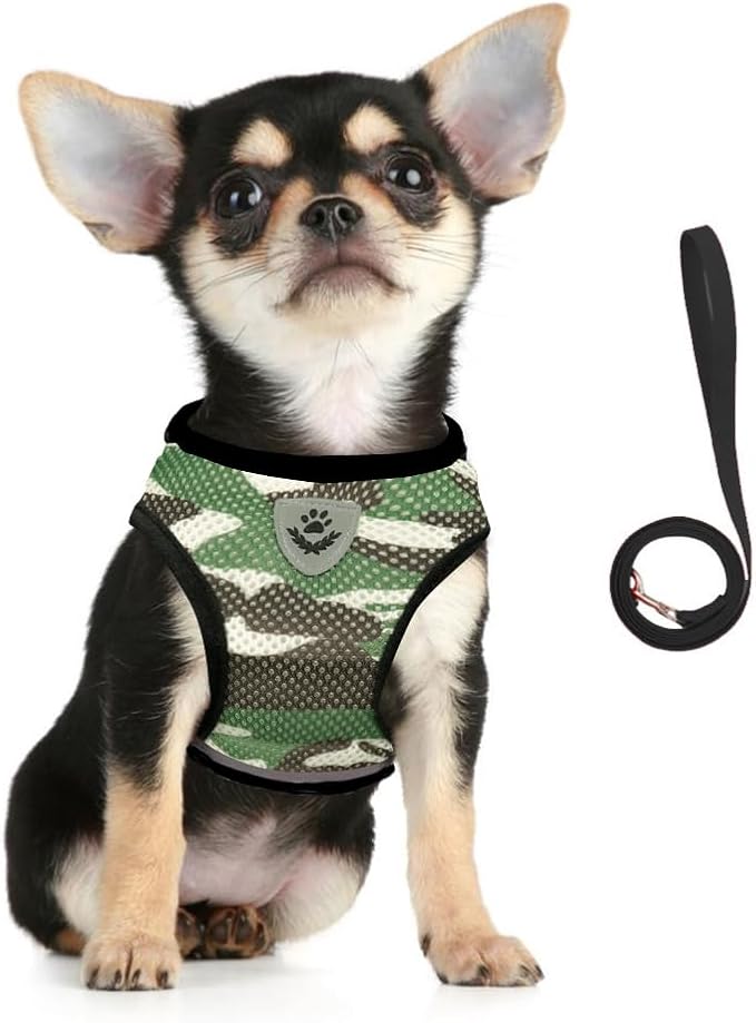 FEimaX Dog Harness and Leash Set for Walking, Soft Mesh Adjustable Easy Control Lightweight Cat Vest Harnesses with Reflective Strips, Escape Proof Small Dogs Cats Vests