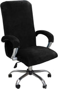 Velvet Plush Stretch Computer Office Chair Cover with Armrest, Chair Seat Cover for Office Chair for Pets & Kids, Removable Universal Desk Chair Covers for Swivel Rotating, Black, XL